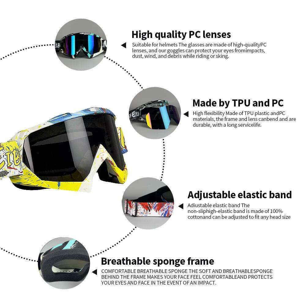 N634 ATV Dirt Bike Motorcycle Motocross MX Riding Glasses UV400 Dustproof Racing Skiing Goggles for Men Women Youth Kids S260304