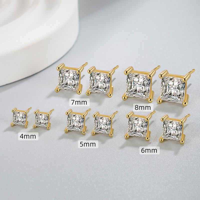 Luxury Cubic Zirconia Earrings for Women Men 18K White Gold Silver Plated Four-Prong Square CZ Crystal Earrings Sparkling Diamond Earring Fine Wedding - view 6
