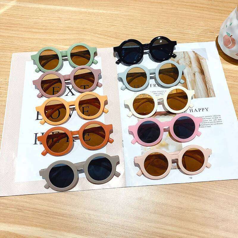 Free shipping children's color round frame light PC cute small face sunglasses for kids Z260305