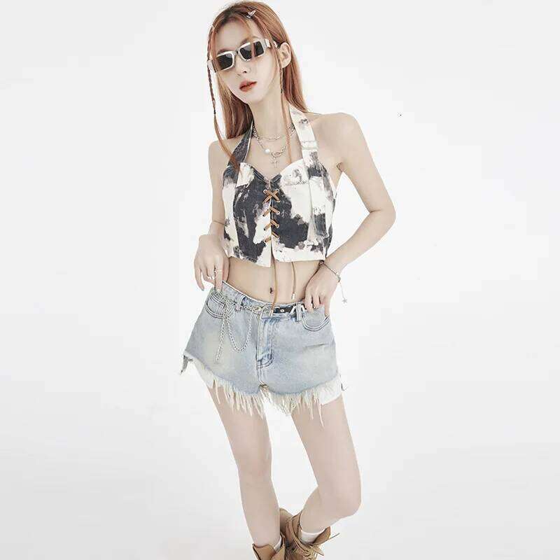2025 High Street Summer New American Shorts, Women's Fashionable Washed Ripped Tassel Design Casual Loose Denim Shorts XJ260305