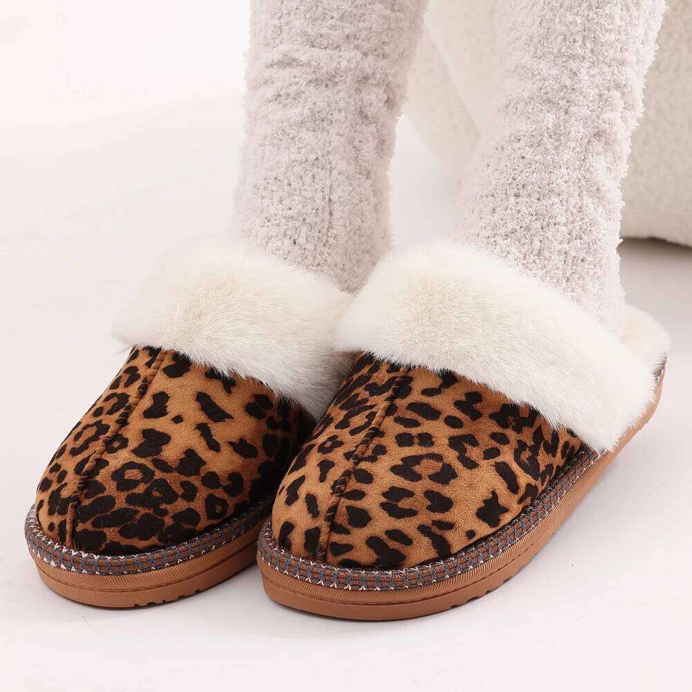 Kidmi Fashion Fuzzy Cotton Slippers For Women Indoor Non-slip Faux Fur Collar Fluffy Slides Winter Soft Cozy Plush House Shoes