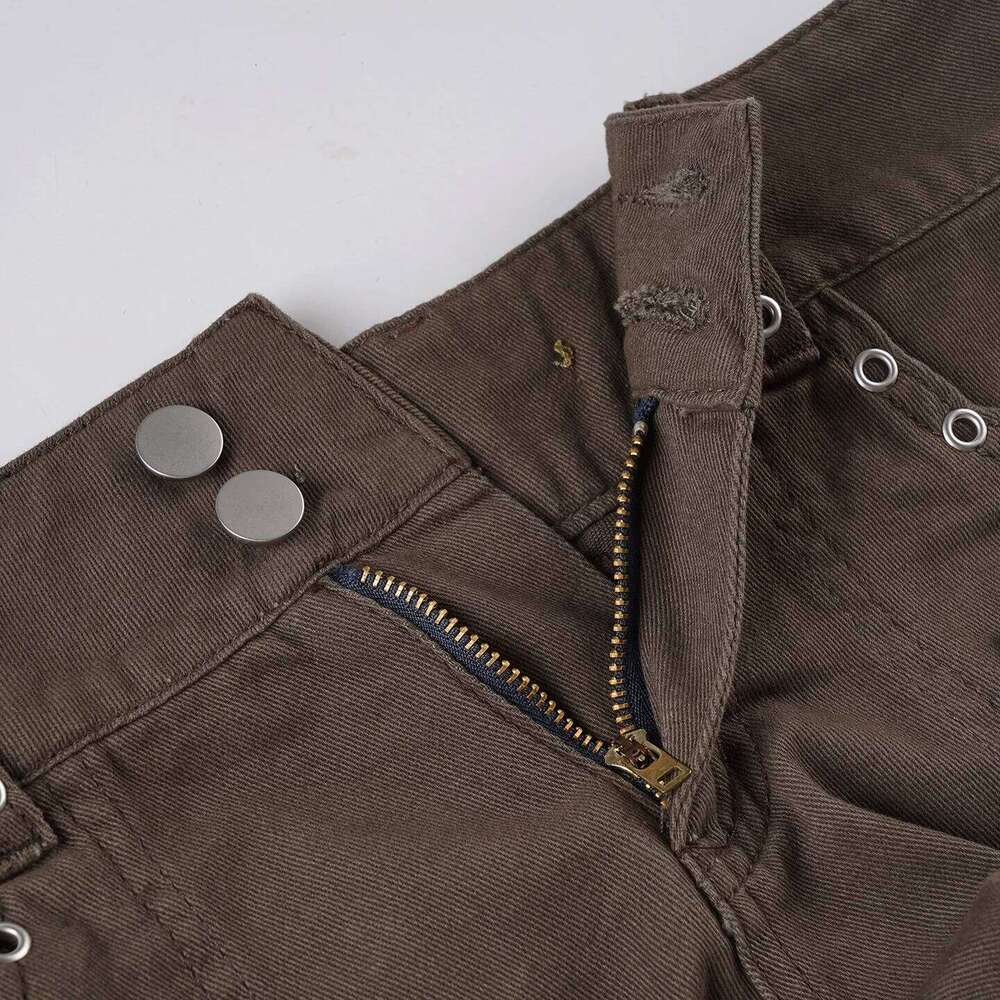 Brown Low-rise Y2k Denim Shorts Women Spice Girl Corns Pocket Overalls Summer New Hot Pants XJ260305