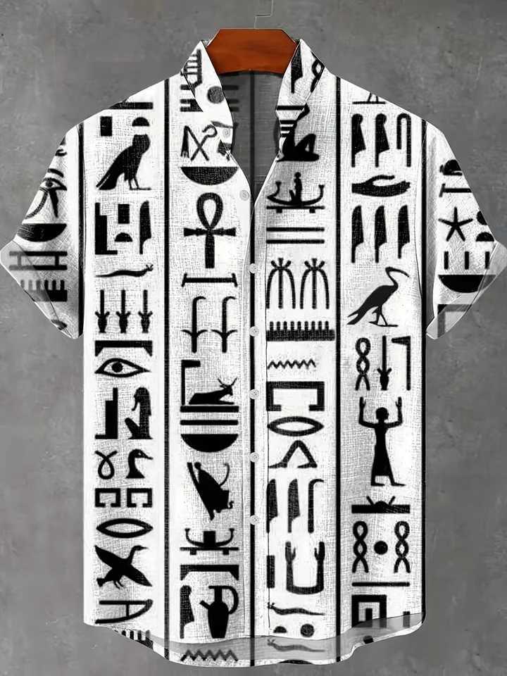 Vintage pattern print fashionable mens short sleeved shirt loose top outdoor street casual and comfortable M260305