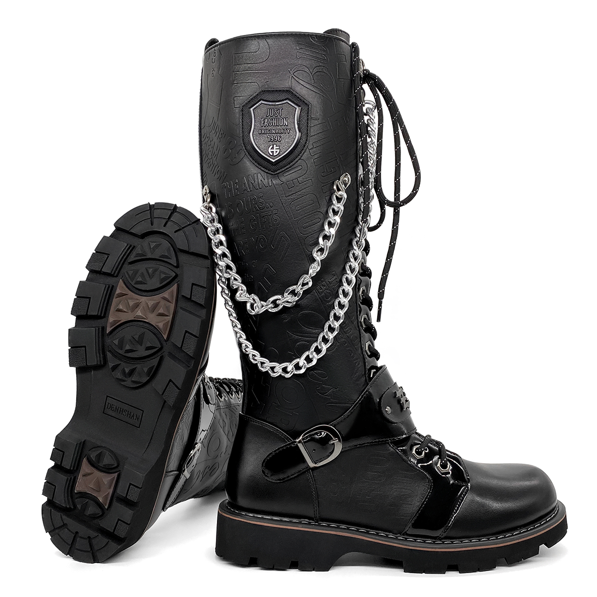 High quality Designer bottomboot Boots Trendy Womens chain longs Booties Black Leather Boot Ankle Black high knee long