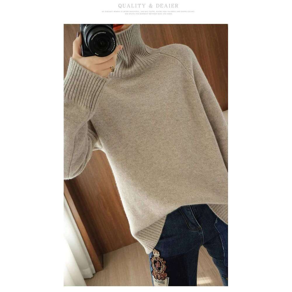 New 100% cashmere sweater in autumn and winter, women's thick turtleneck pullover, Korean version of loose lazy wind wool bottom XJ260305