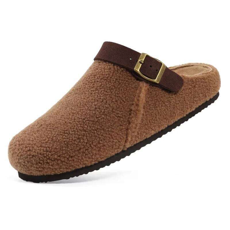 Kidmi Winter Plush Lining For Women Non-slip Platform Indoor Slides Furry Cozy Outdoor Slippers Adjustable Buckle Shoes