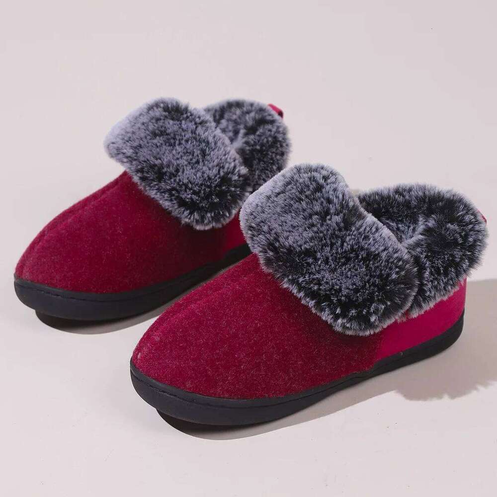 Kidmi Winter Fur Loafers Fluffy Home Shoes For Women Indoor Warm Closed Soft Non-slip High Ankle Fuzzy Slippers