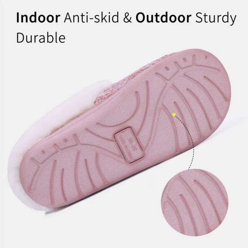 Kidmi Women Fleece Lined Warm House Cotton Slippers Non-slip Cozy Fluffy Plush Knit Slides Casual Memory Foam Bedroom Flat Shoes