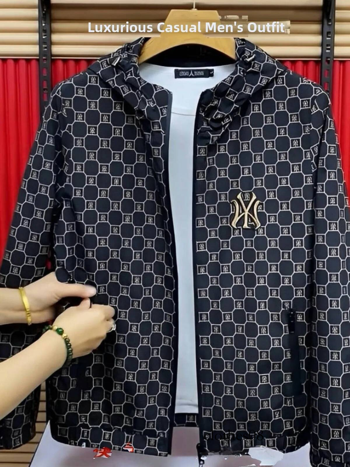 Men's Casual Plaid Jaet Comfortable Faionable Printed Personali Spring Autumn Wear Polyester Fiber Zipper Closure Outer...