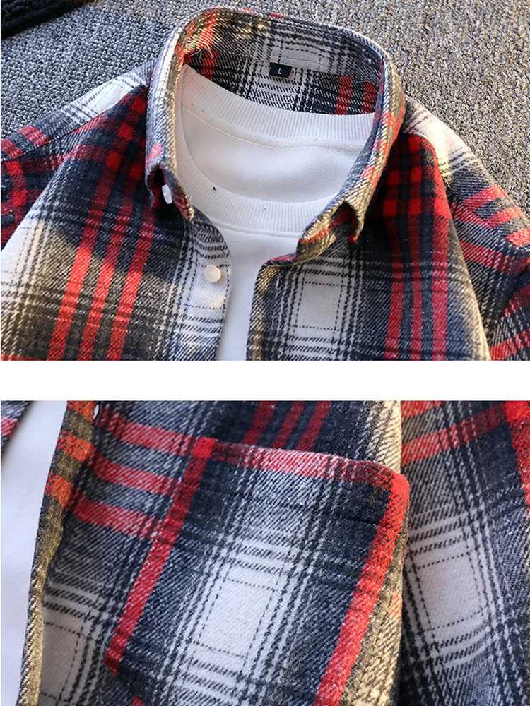 Mens Plaid Shirts Long Sleeve Soft Plaid Shirt for Men Leisure Classical Vintage Comfortable Man Clothing Plus Size M260305