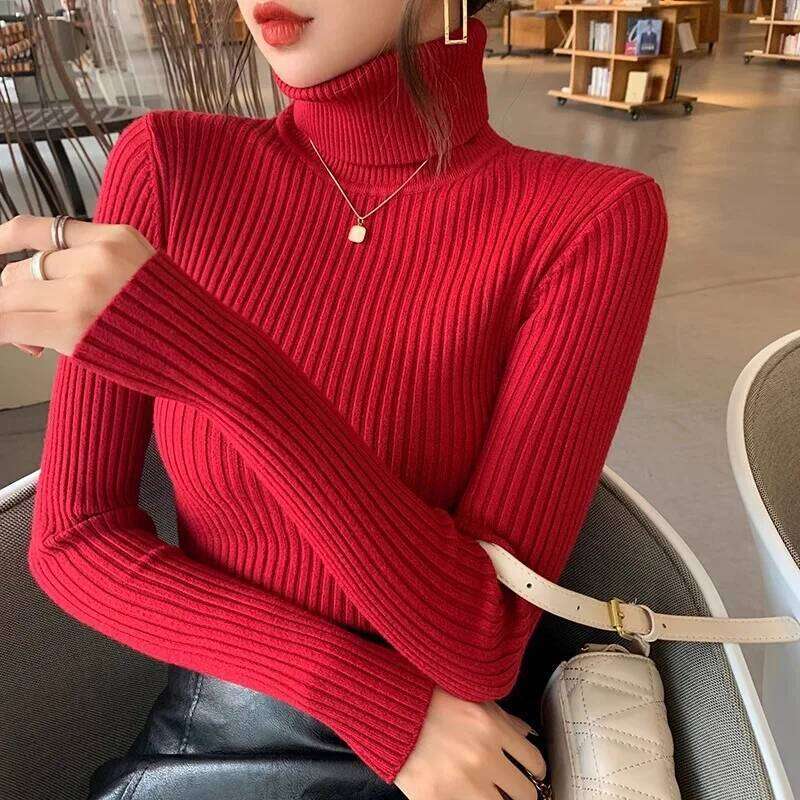 2025 Autumn Winter Thick Turtleneck Sweater Casual Slim Knitted Pullover Korean Style Simple Base Layer Warm Tops XJ260305
