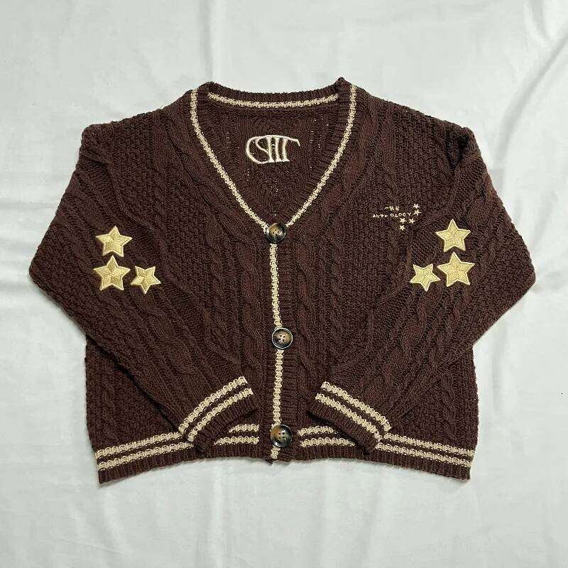 Folklore Style Fabric Cardigans with Stars Embroidered Female Autumn Winter Knitted Cardigan Women Warm Soft Loose Sweaters Tops XJ260305