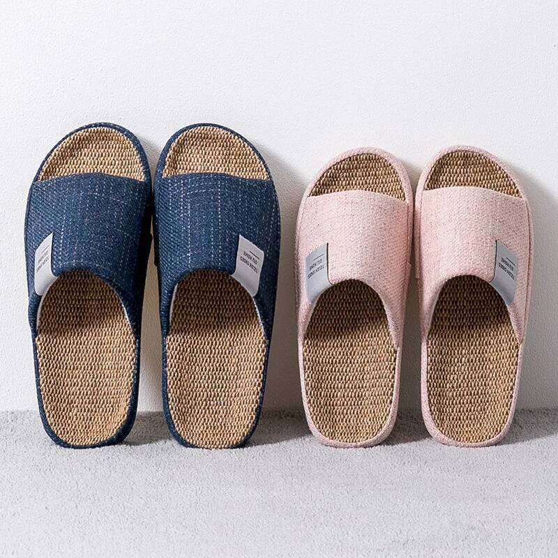 Breathable Flax Slippers Women Men Indoor Mute Slipper Anti-slip Lovers House Floor Shoes Soft Ladies Summer Home Slides