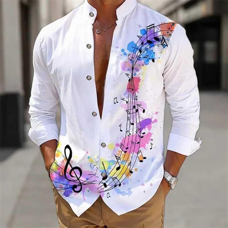 Mens shirt long-sleeved fashion cardigan music notes shirt Hawaiian 3D printed shirt XS-6XL super large size shirt comfortable M260305