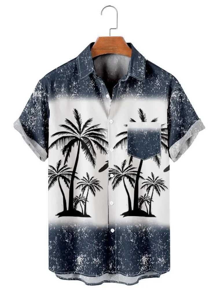 Hawaiian Mens Print Short Sleeve Shirt Beach Coconut Tree Fashion Lapel Top 2025 New for Men Floral Clothes M260305