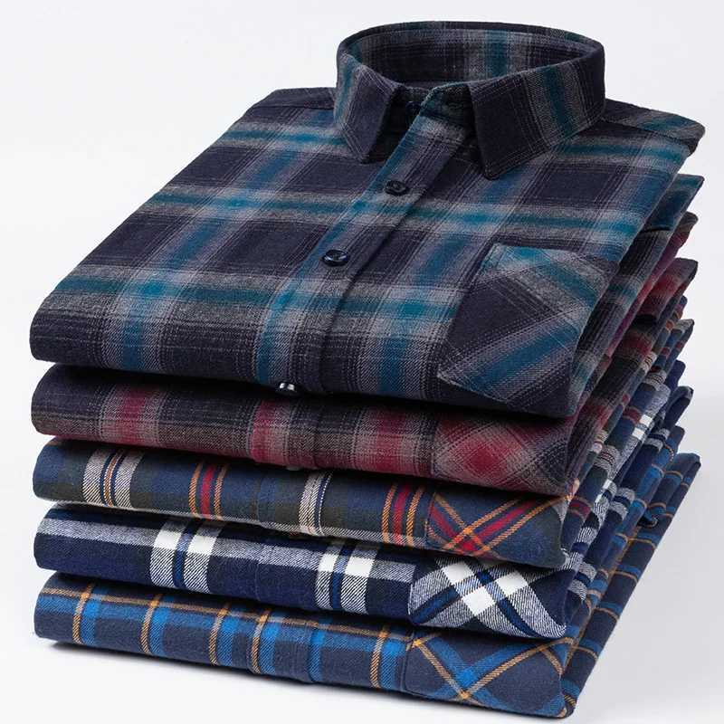 Classic Retro Plaid Flannel Shirt Long Sleeve 100 Cotton Fashion Casual Soft Spring Autumn Winter Standard Pocket Mens Shirt M260305