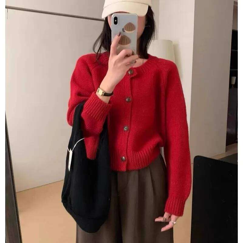 Elegant round-neck 100 pure cashmere knitted cardigan for women autumn and winter sweater with wool base coat XJ260305