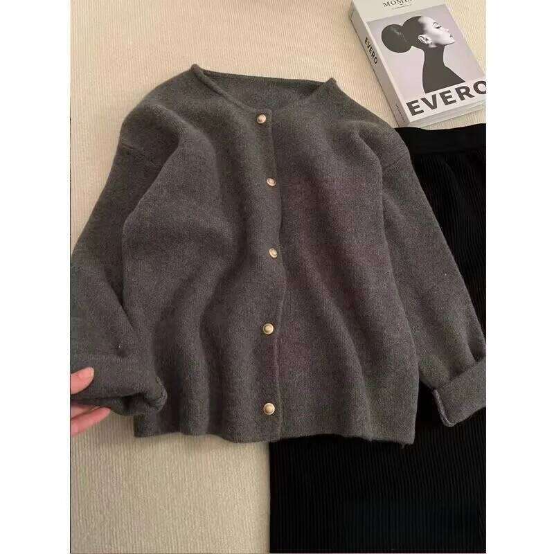 Fashion Round Neck Knit Cardigan Sweater Spring Autumn Korean Casual Long Sleeve Loose Wool Women Knitwear Versatile Basic Tops XJ260305