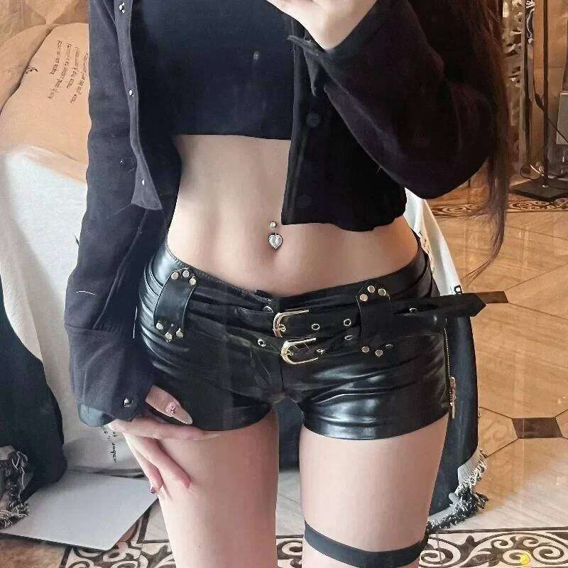Vintage Sexy Low Slim Waist Pu Retro Leather Belt Ultra Casual Shorts Boots Women Bodycon Beach Party Fashion Summer Y2k New XJ260305