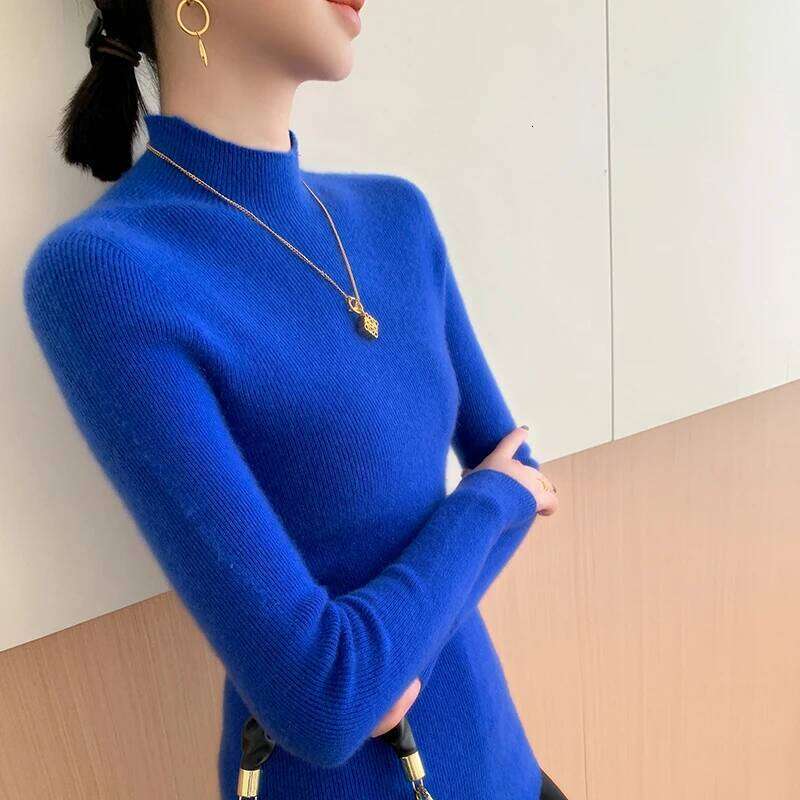 Women Pullovers 100% Cashmere Pullover Winter Half High Neck Elasticity Sweater Female Warm Basic Knit Jumper Solid Slim Femme XJ260305