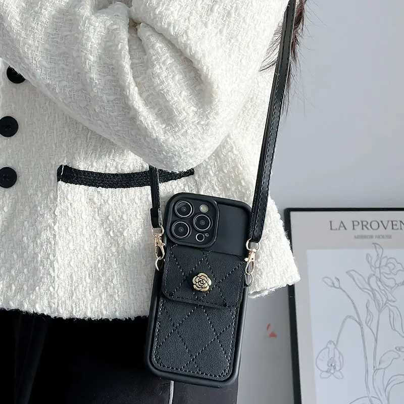 Chic Quilted Camellia Crossbody Wallet Case for Honor 300 200 90 70 50 20 Lite 200 Smart 80 60 30 10 10i 20i 50SE V30 V40 Pro Adjustable Lanyard & Car