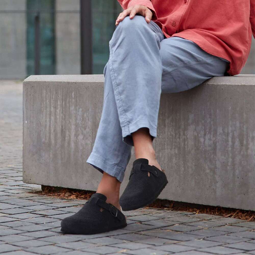 Kidmi Women's Genuine Suede Soft Footbed Leather Potato Shoes Comfort Slip On Clogs with Arch Support Fashion Home Slipper