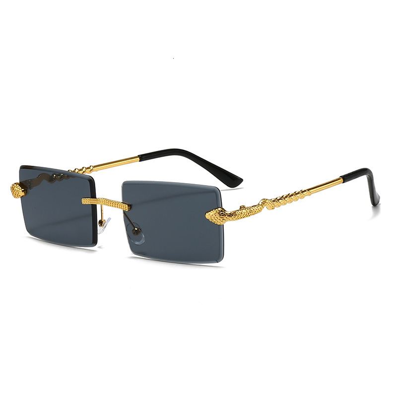 2026 New Designer Luxury Brand Frameless Cutting Fashion Women's Sunglasses European And American Style Golden Serpentine Men's Square Versa