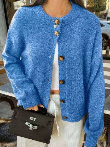 Women's Short Cardigan Autumn And Winter Solid Color Stretch Round Neck Elegant Sweater Women Fashionable Casual Top XJ260305