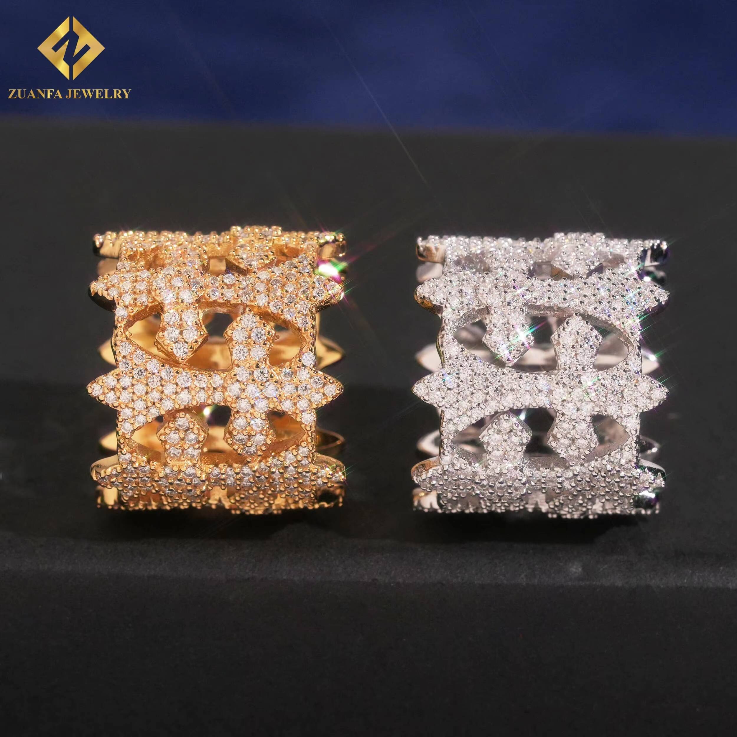 Hot Sale Hip Hop Style Cross Moissanite Rings Mens Moissanite Rings 925 Silver VVS1 Moissanite Ring Past Diamond Tester with GRA