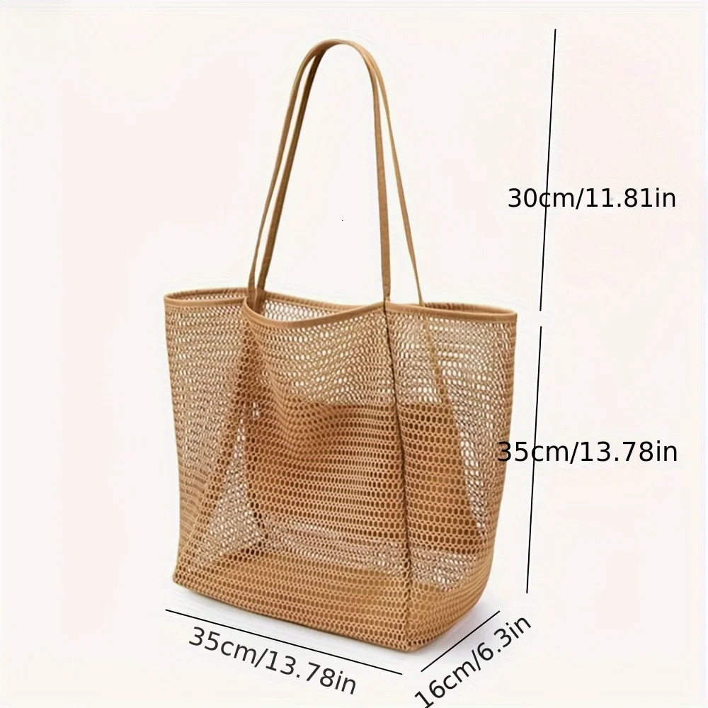 Womens Large Capacity Beach Tote Bag - Durable Polyester Woven Shoulder Bag with Open Top for Travel Shopping 260303