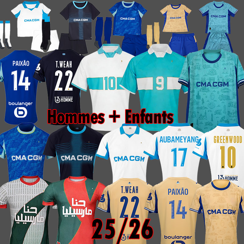 25 26 Marseile Soccer jerseys Marsei lle Kit GOUIRI Maillot 2025 2026 GREENWOOD Player Version RABIOT Maillots de foot OM Retro King Jersey HOJBJERG Kids shirts