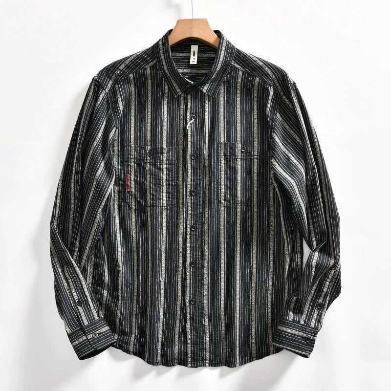 Japanese Striped New Retro Mens Trendy and Fashionable Loose Casual Shirt Long Sleeve Top Shirt Versatile Jacket M260305