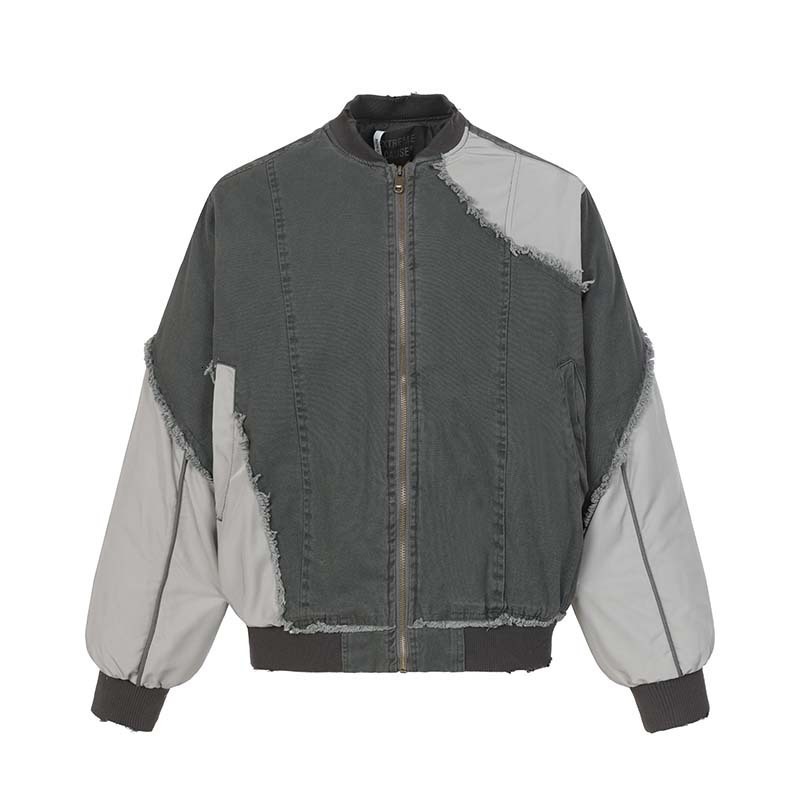 ABOORUN Hi Street Ripped Patchwork Denim Jackets Mens Vintage Turtleneck Cotton Coat 250827