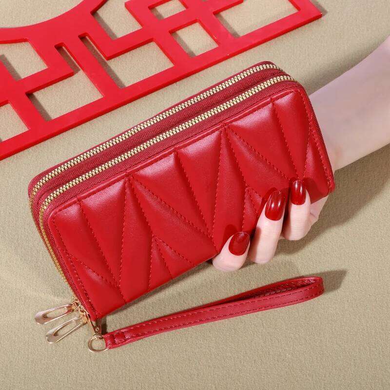 Simple Large-capacity Long Wallet, Solid Color Zipper Coin Purse, Valentine's Day Clutch Bag With Wristband C260304