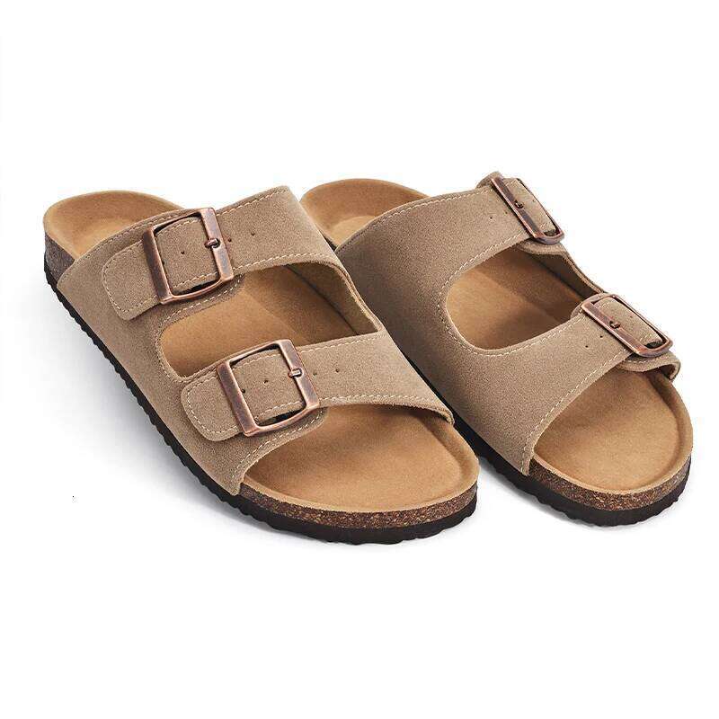 KIDMI Slippers For Women Cork Footbed Beach Outdoor Suede Clogs With Adjustable Buckle Men Sandals