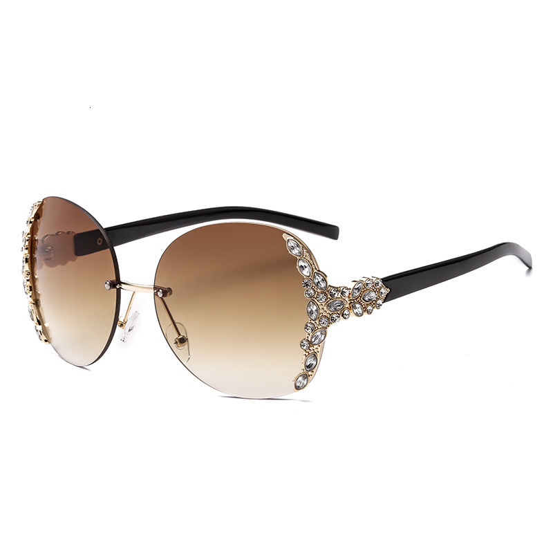 2026 New Designer Luxury Brand Fashion European And American Diamond Inlaid Elegant Fashion Sunglasses Metal Frameless Pointed Sunglasses Women's