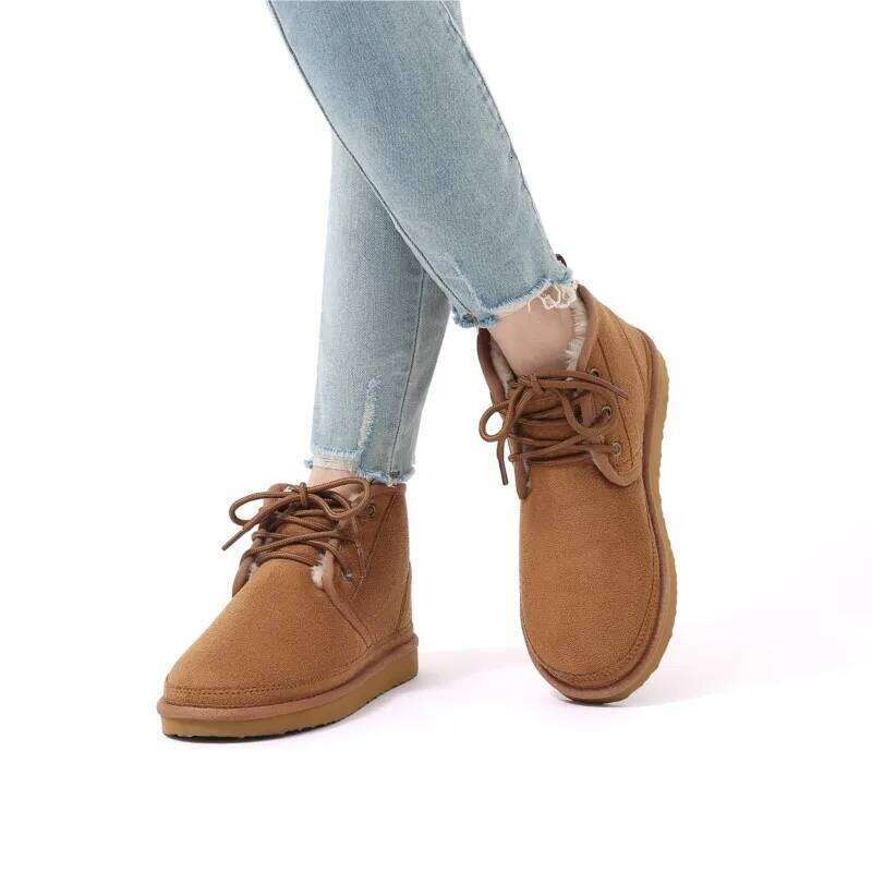 Kidmi New Winter Cozy Soft Soled Cotton Outdoor Keep Warm Non-slip Fur Lined Laces Short Ladies Snow Boots For Women