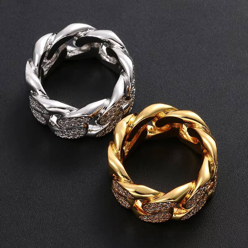 Hip Hop Cuban Link Ring 925 Silver Moissanite Diamond Cuban Mens Ring Iced Out Cuban Finger Ring
