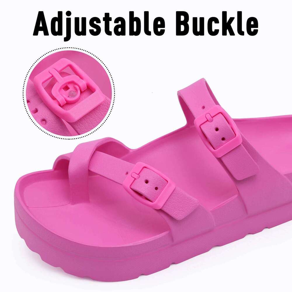 Kidmi Women's Comfort Slides Summer EVA Flat Double Buckle Adjustable Outdoor Platform Nonslip Vacation Sandals
