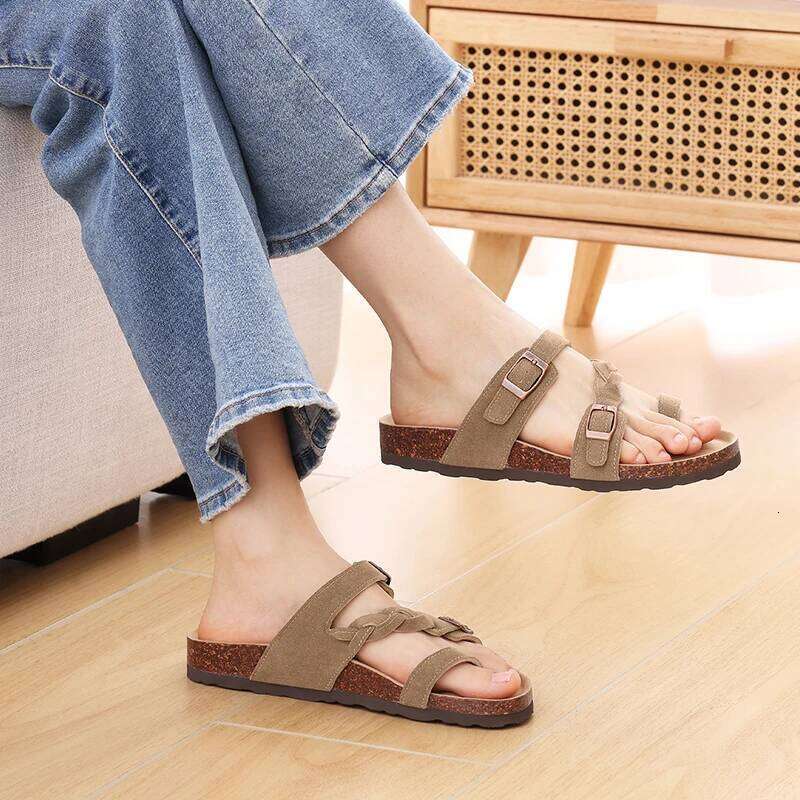 Kidmi Summer New Women's With Double Adjustable Buckle Casual Non-slip Comfortable Beach Slippers Outdoor Women Sandals