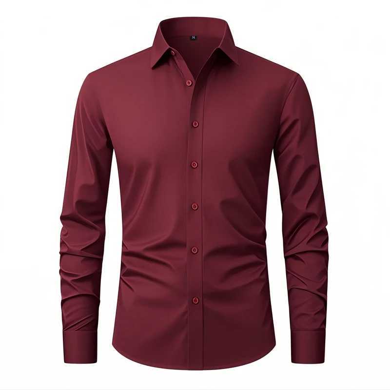 Mens Shirt Euro Size S-2XL Solid Color Eastic Shirt For Men Office Cargo Shirts White Black Long-sleeved Shirt Spring Autumn M260305