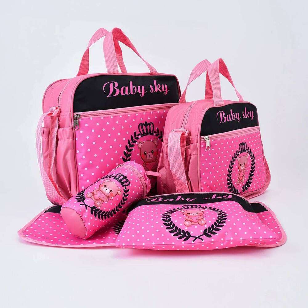 Mommy Five Piece Fashion Print Bears Multifunctional Large Capacity One Shoulder Crossbody Maternal Baby Diaper Bag Z260304
