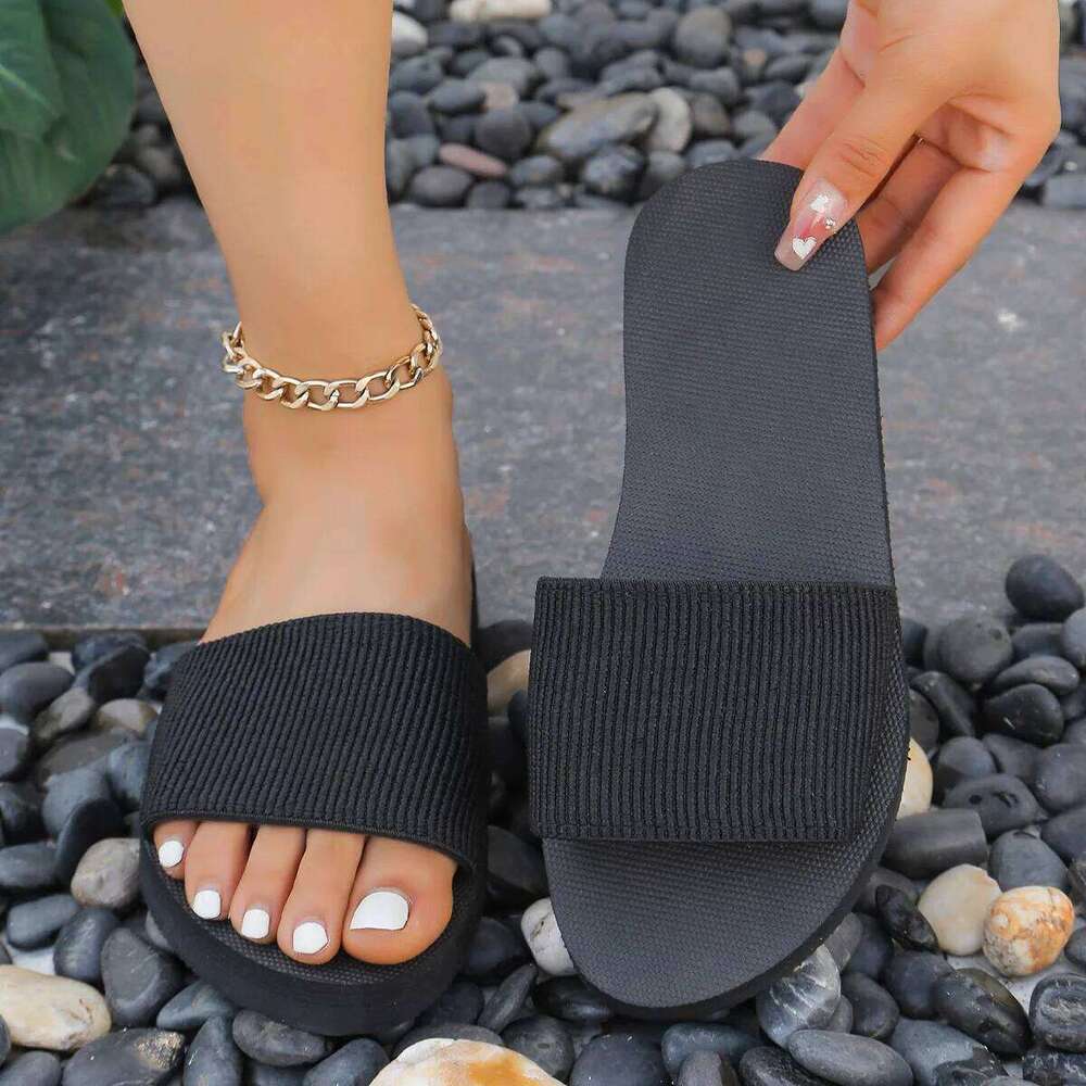 Women Home Slippers Thick Sole Summer Shoes Light Weight Soft EVA Girls Beach Slides Slip-on Black Color Leisure Street Sandals