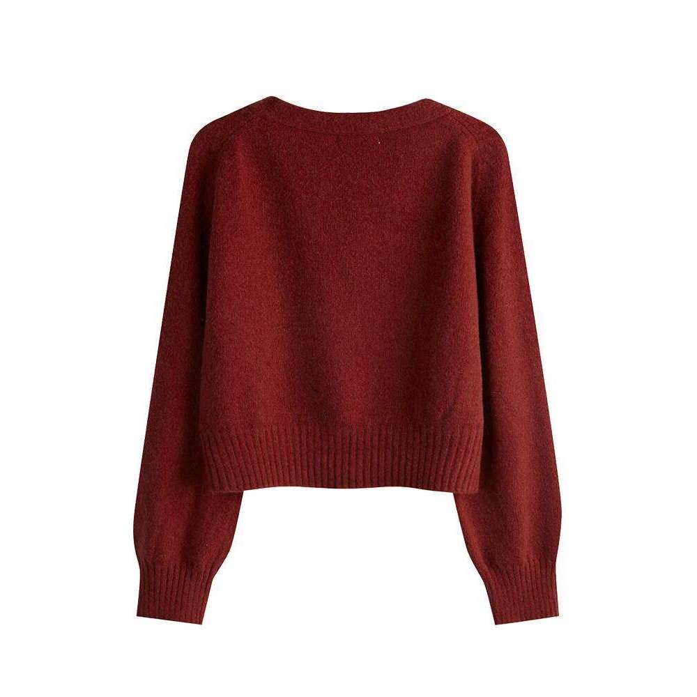 2025 Autumn Winter Skew Button Cardigan V-neck Women Knitted Long Sleeve Tops Korean Loose Solid Cashmere Woman Sweater XJ260305