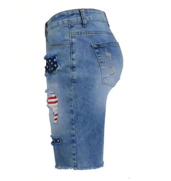 Slim Fit Women's Denim Shorts Summer New Style Fashionable Splicing Perforated and Brushed Design Low Waist Five Quarter Jeans XJ260305