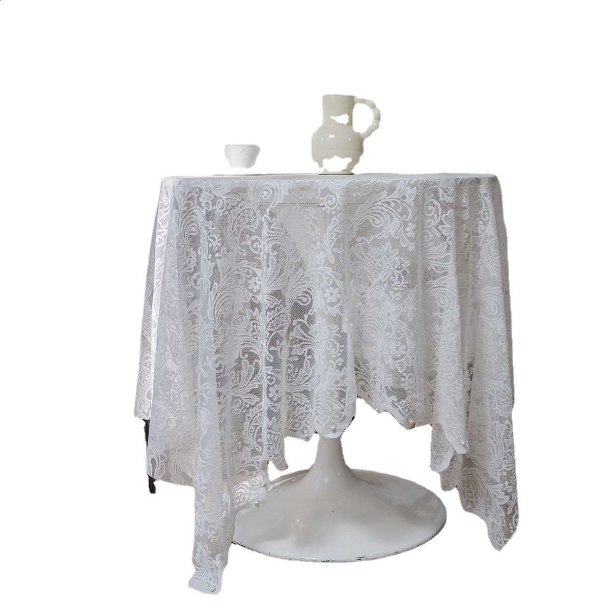 White Lace Tablecloth for Rectangular Tables Vintage Style Wedding Table Cloths for Reception Baby Shower Birthday Party 240816