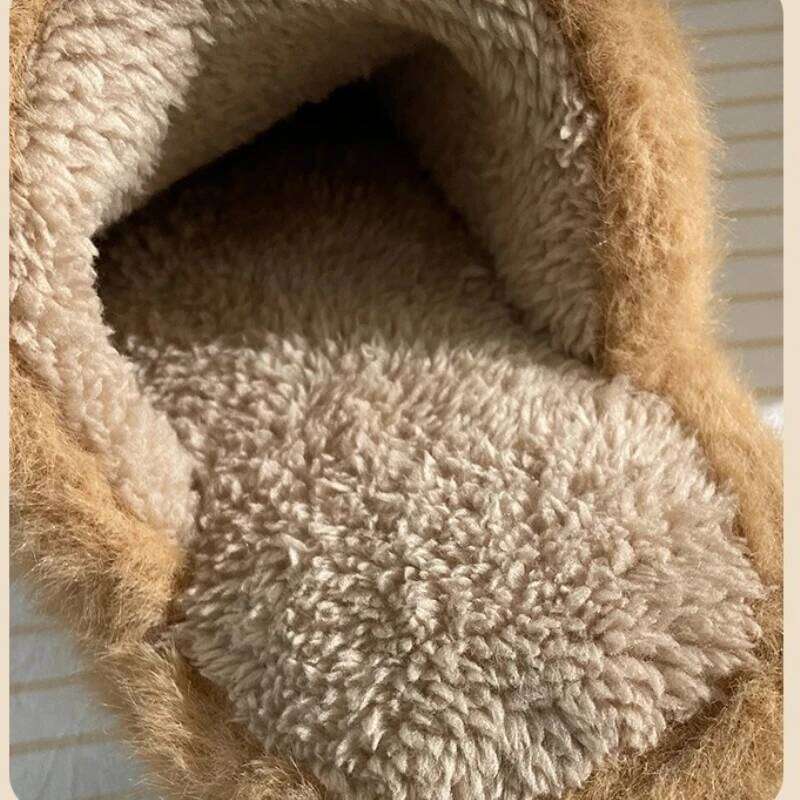 Women Indoor Fluffy Slippers Cute Cartoon Style Autumn Winter House Shoes Warm Plush Anti-slip Female Home Floor Cotton Slides