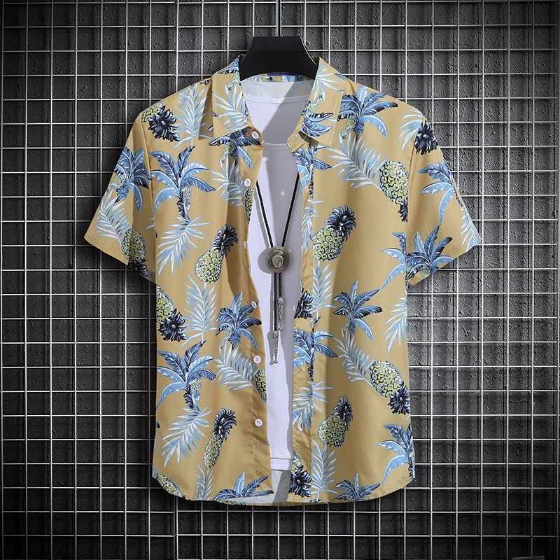 Hawaiian Shirt Man Print Casual Thin Beach Slim Fashion Shirt Black Social Vintage Funny Oversized Clothes a77 M260305