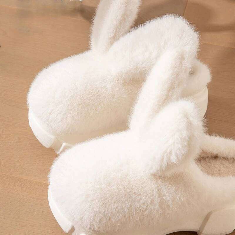 Women Indoor Fluffy Slippers Thick Sole Autumn Winter House Platform Shoes Warm Faux Fur Anti-slip Female Home Cotton Slipper