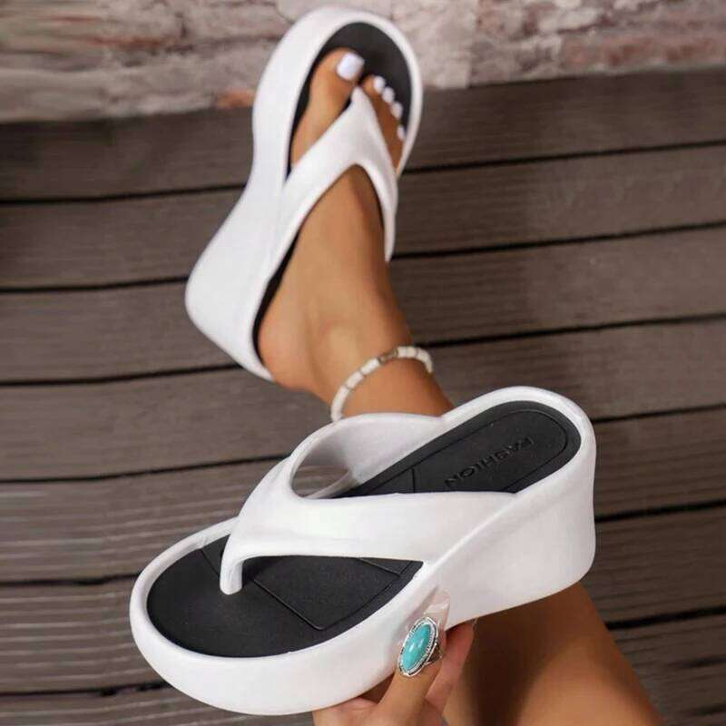2025 New Women Fashion Slippers Soft EVA Summer Platform Shoes Girls Beach Flip Flops Thick Sole Female High Heel Street Sandals
